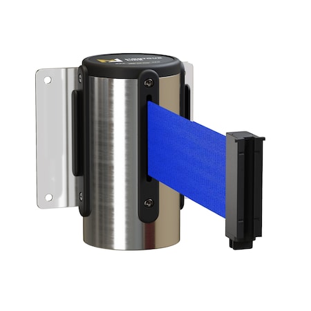 Montour Line Retractable Belt Barrier Wall Mount PSteel Case Fixed 14ft Blue Belt MWM150-PS-BL-F-S-140